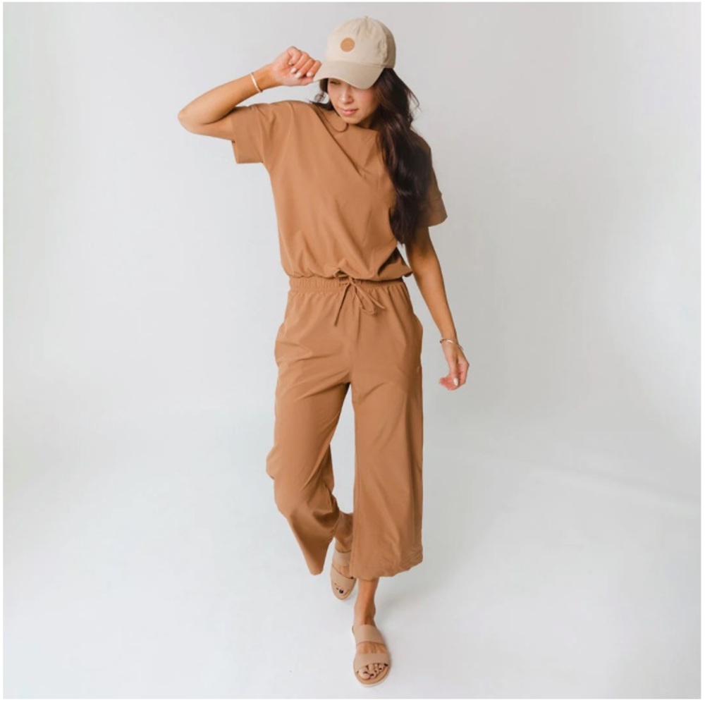 EUC Albion Fit Sand Wide Leg Jumpsuit